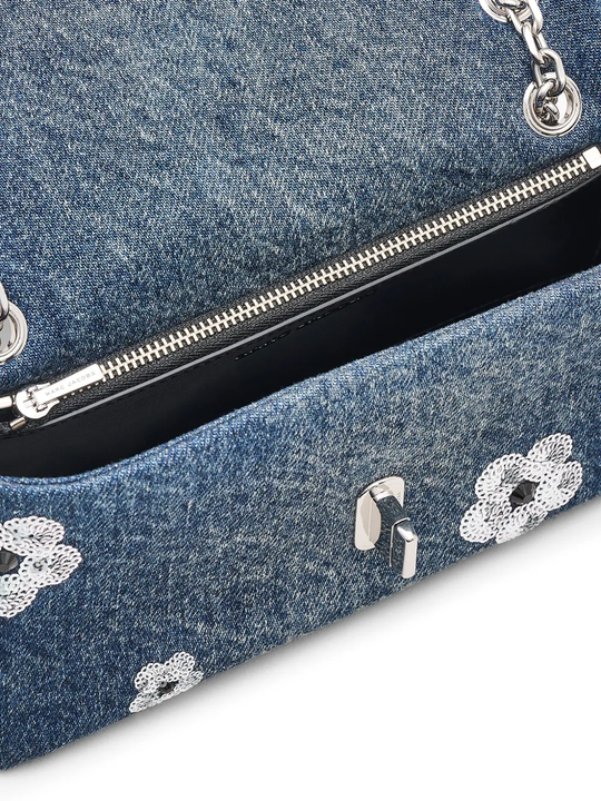 Close up of blue bag,showing texture of the cotton fabric