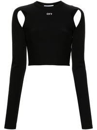 OFF WHITE - Women Sleek Long Sleeve Crop Top