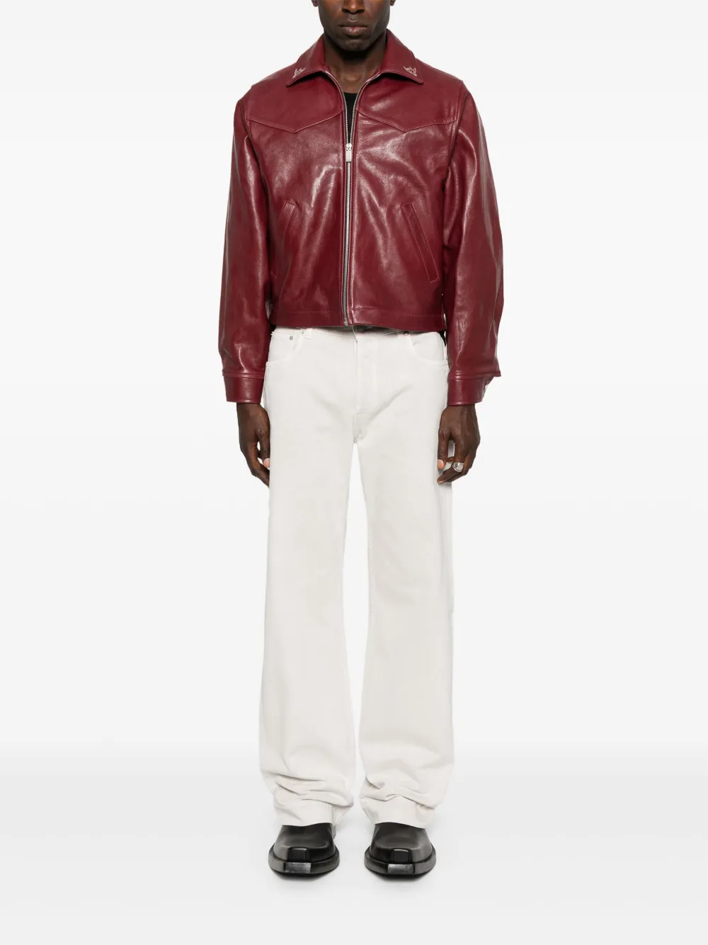 Red jacket, full body view