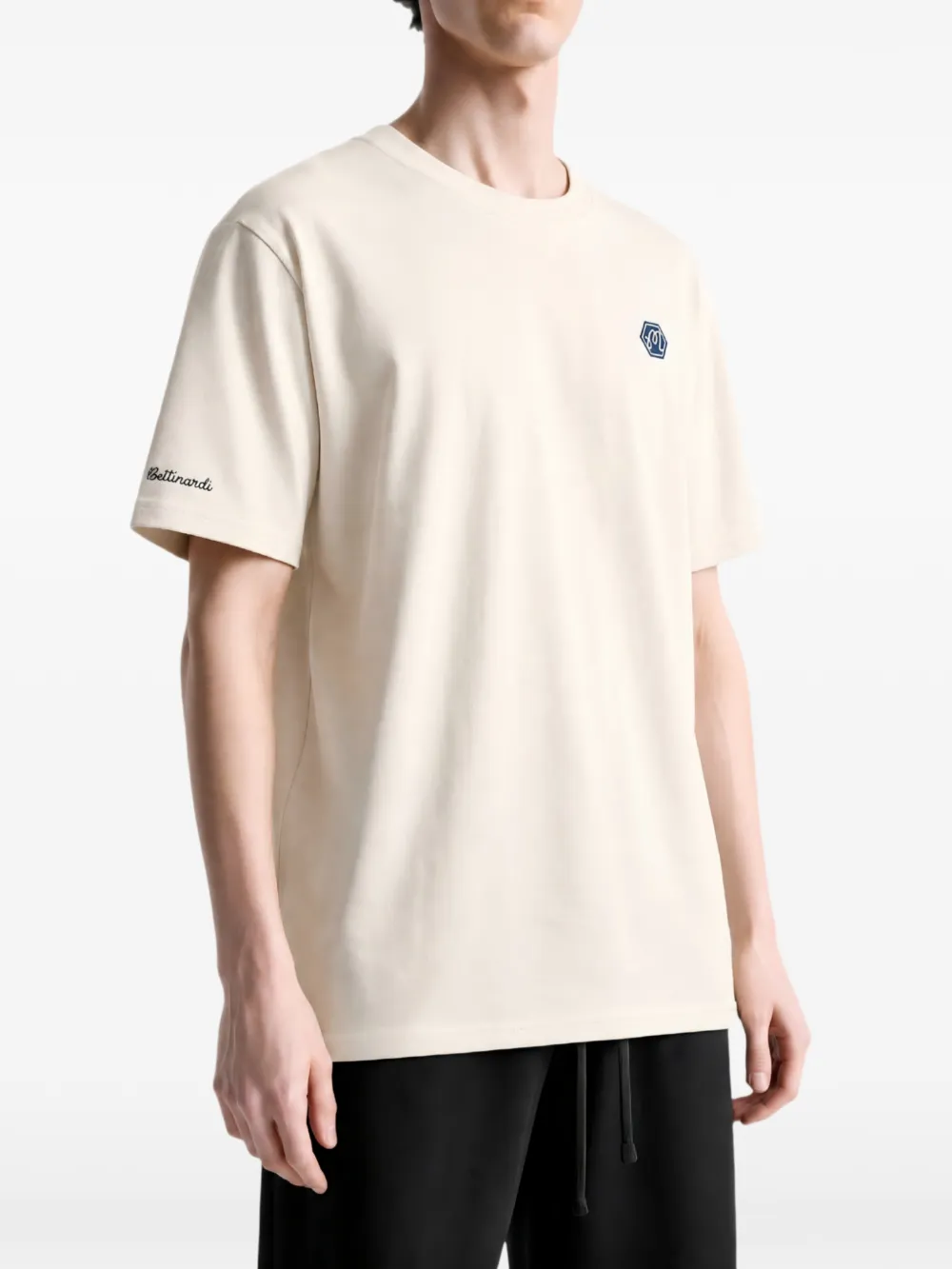 Tan t-shirt, full body view