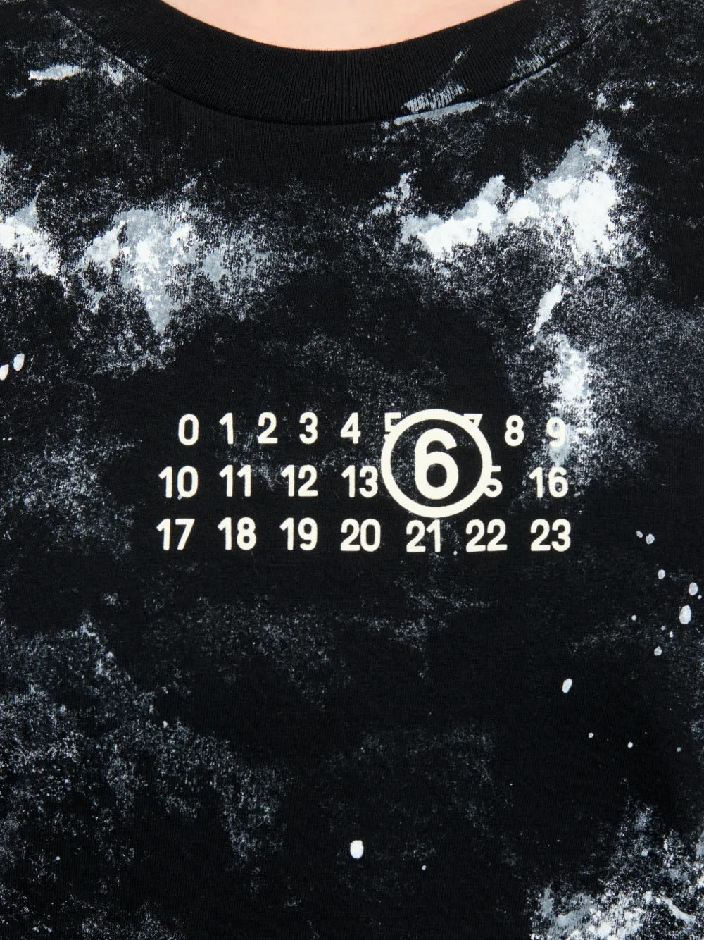 Close-up of black t-shirt, showing texture of the cotton blend fabirc