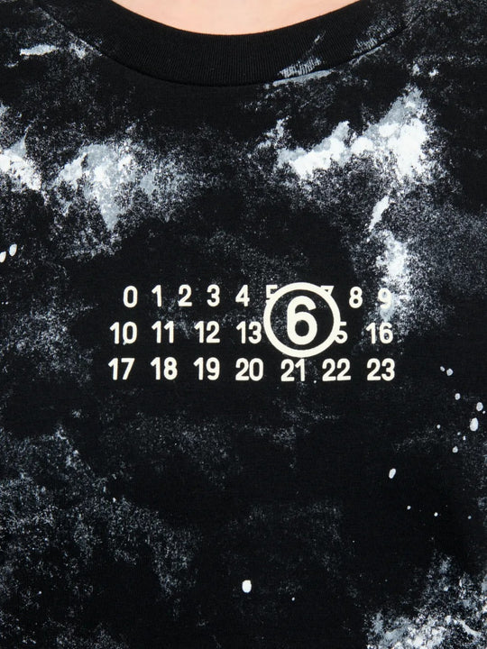 Close-up of black t-shirt, showing texture of the cotton blend fabirc