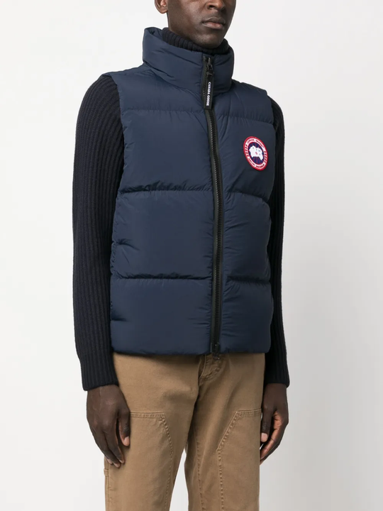 Navy jacket worn by a person, showing the jacket fit