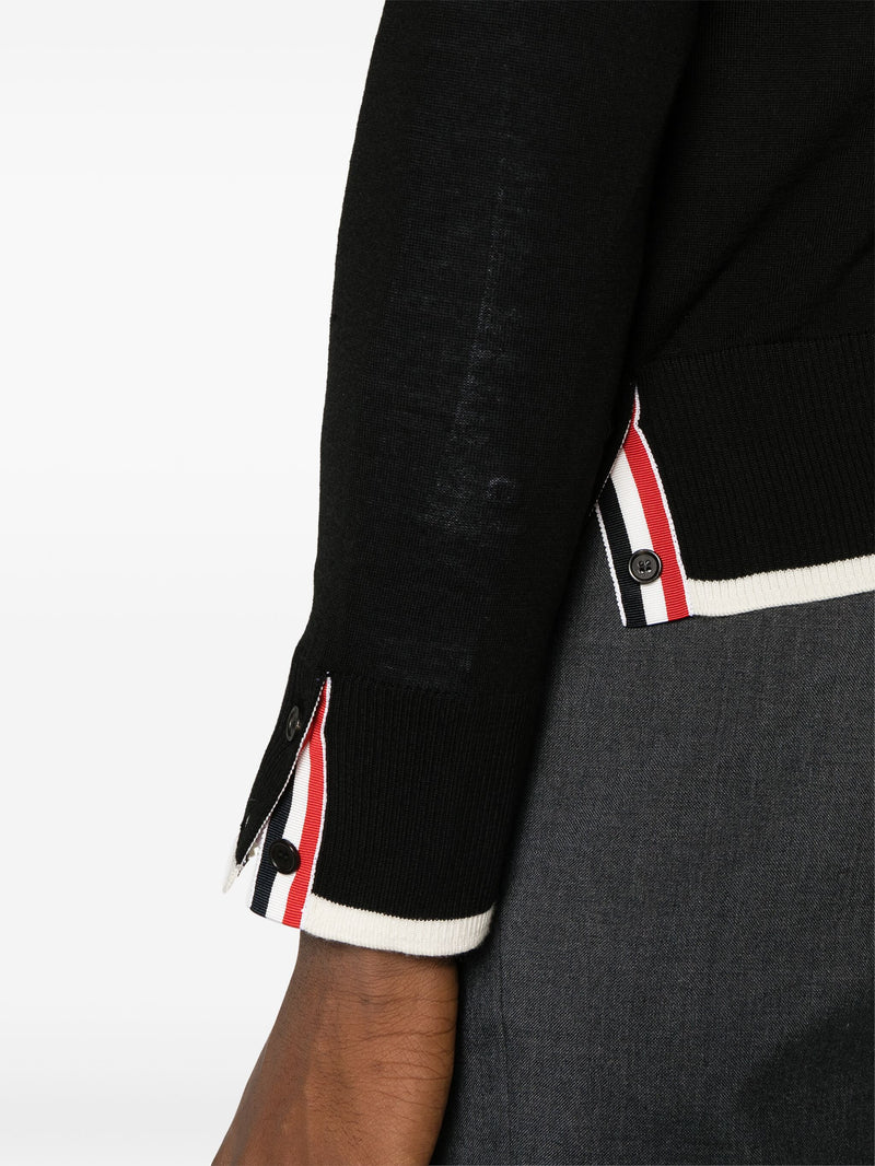 THOM BROWNE - Men Jersey Stitch Relaxed Fit Crew Neck Pullover In Fine Merino Wool W/4 Bar Stripes