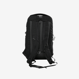 Black backpack, back view