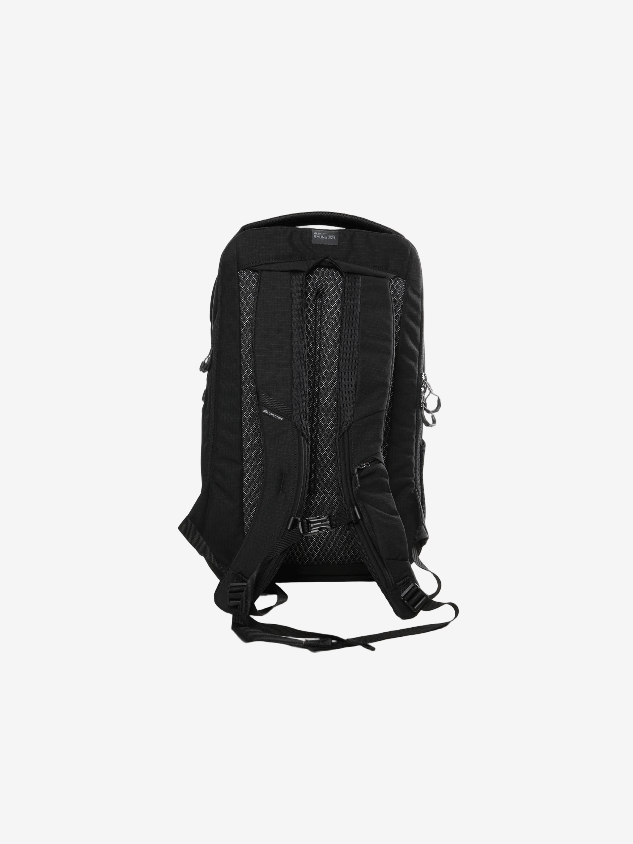 Black backpack, back view