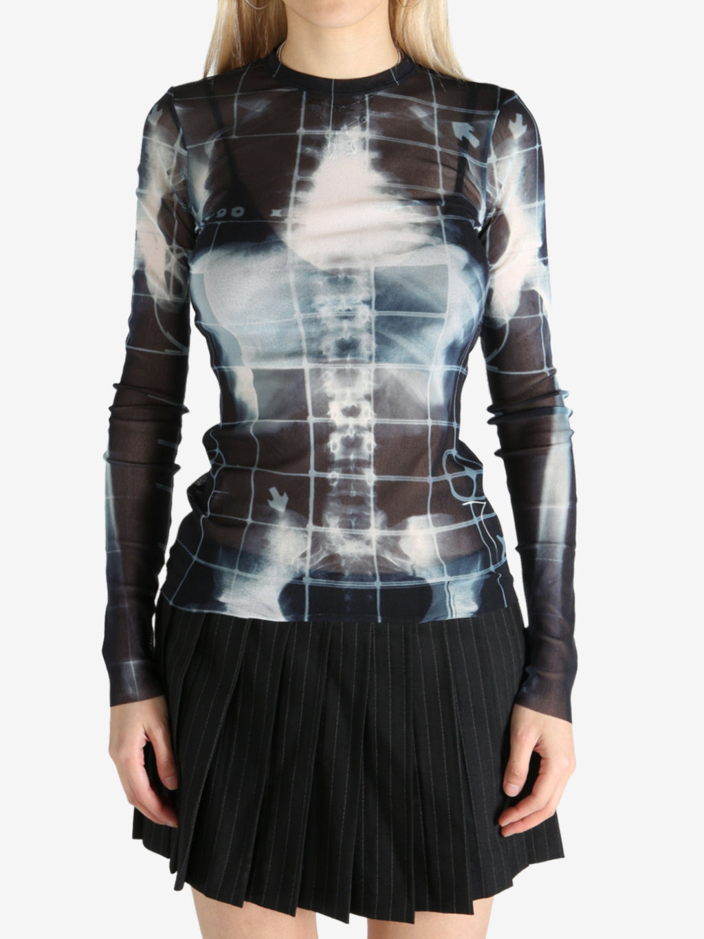 JEAN PAUL GAULTIER - Women Printed "Squeletor" Mesh Long Sleeves Top