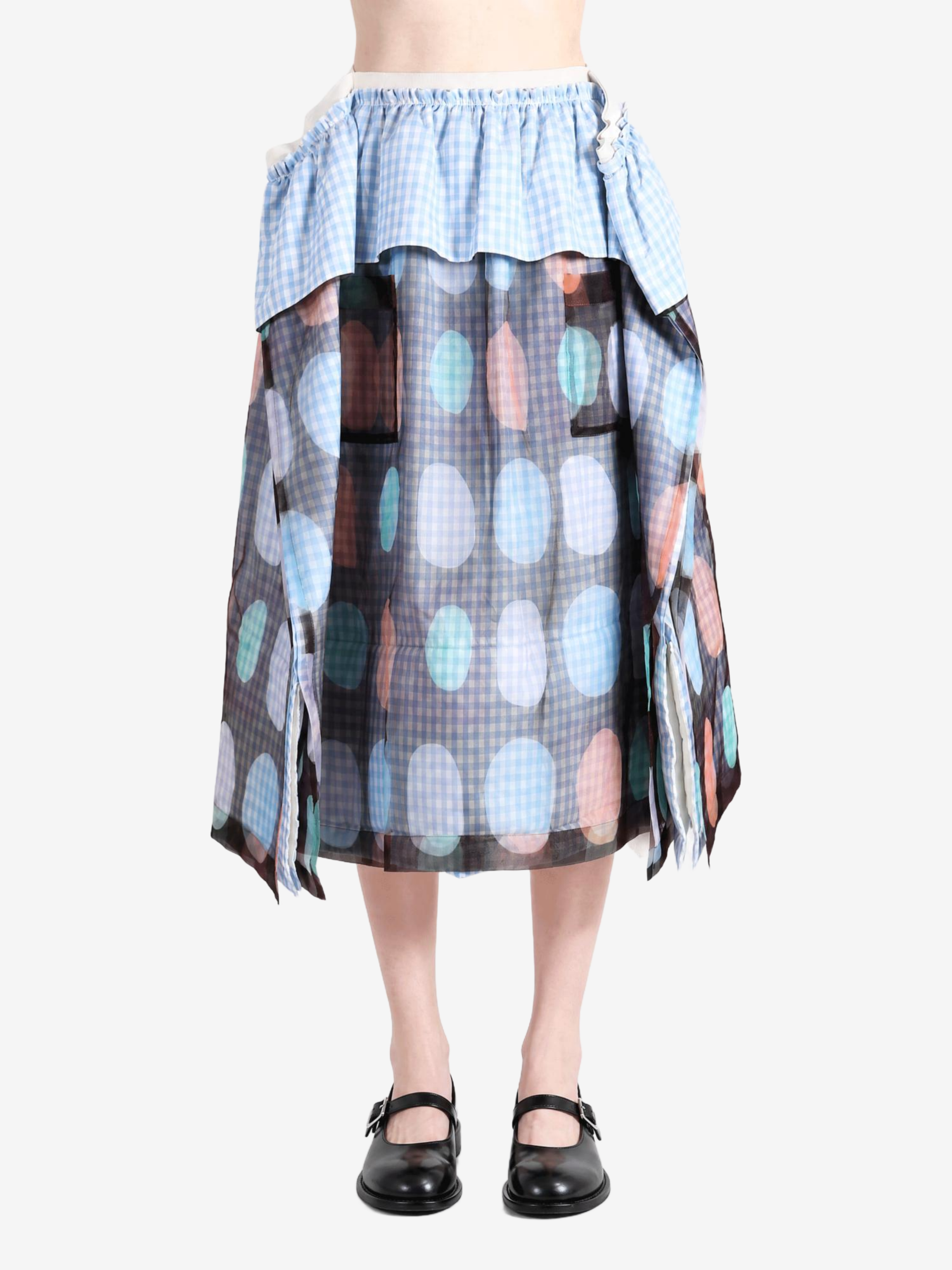 Blue skirt, full body view