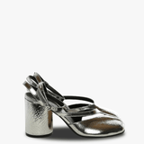 Silver sandals, front view