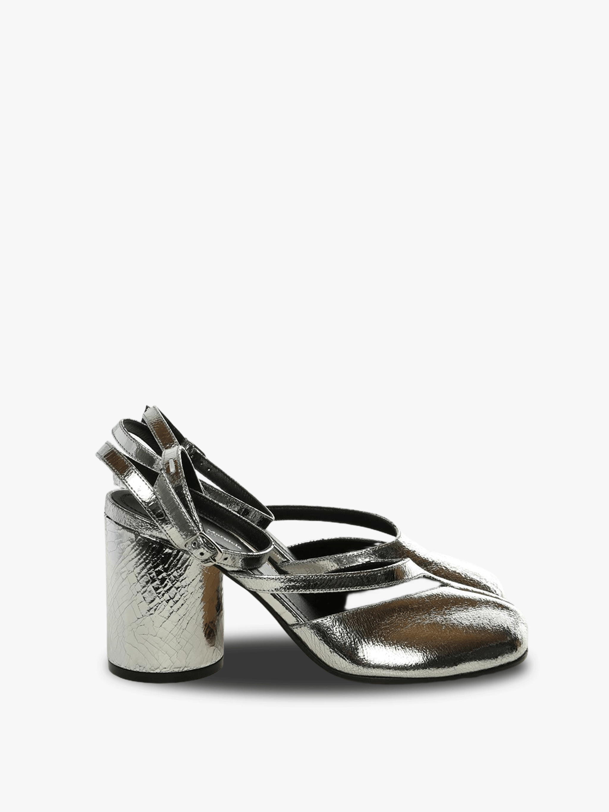 Silver sandals, front view