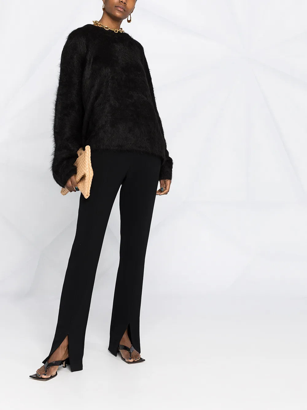 Black knitwear, full body view