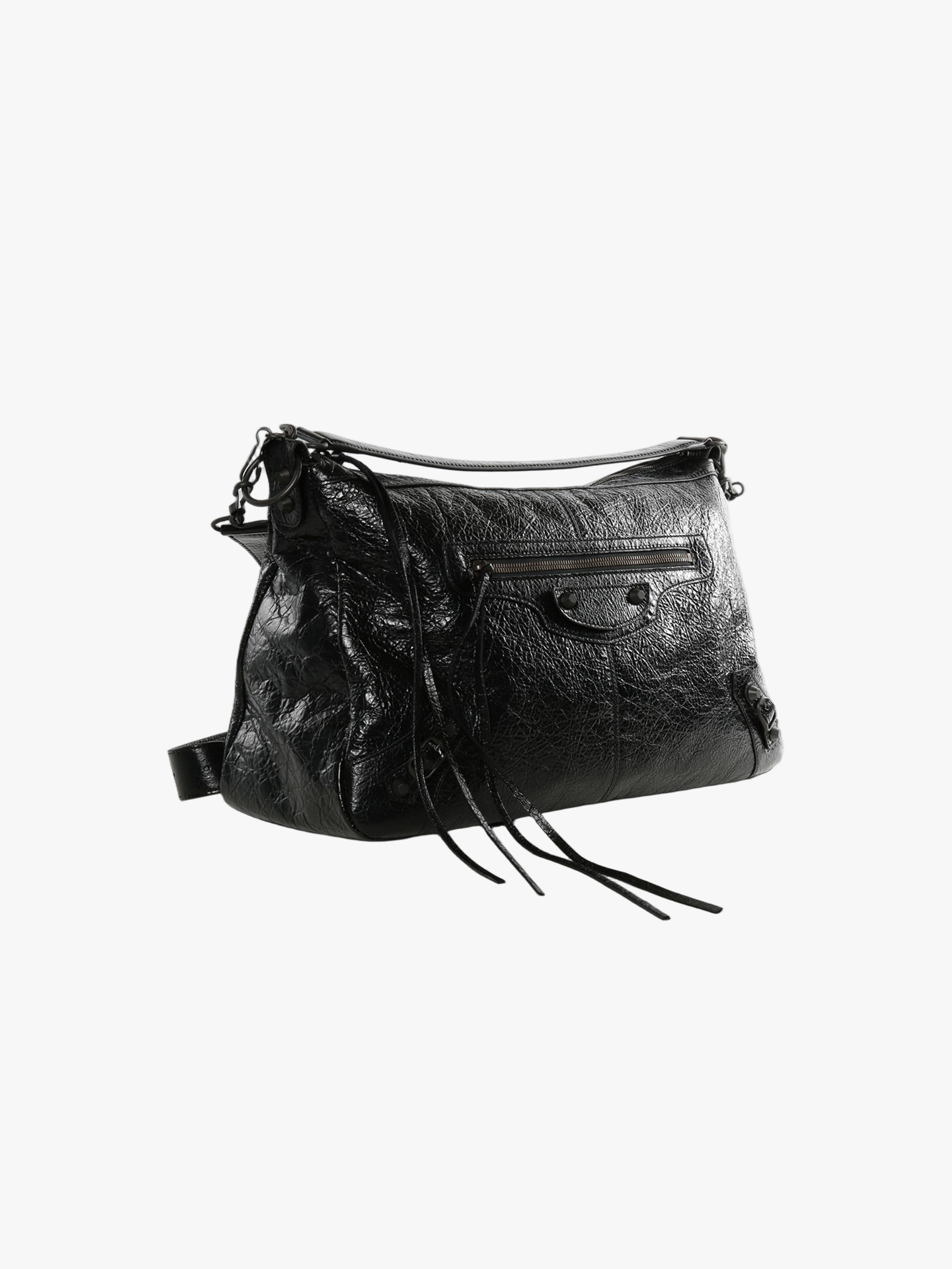Black leather handbag,side view