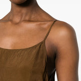 Brown dress worn by a person, showing the dress fit