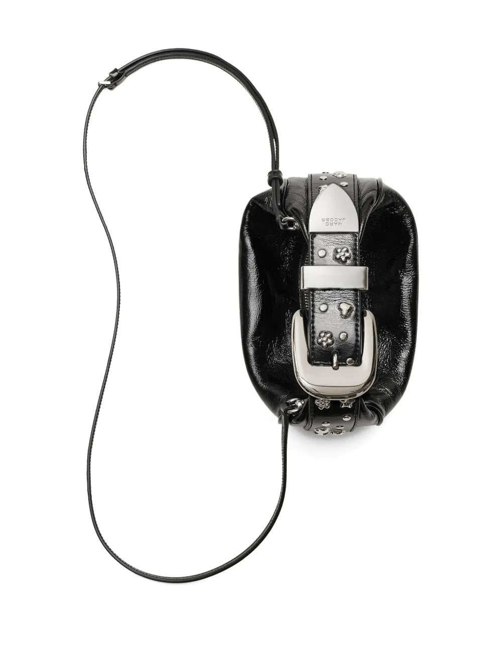 Close up of black bags, showing texture of the leather fabric