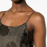 Close up of grey dress,showing texture of the viscose fabric.