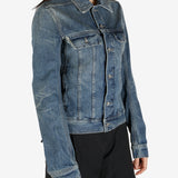 Blue jacket worn by a person, showing the jacket's fit