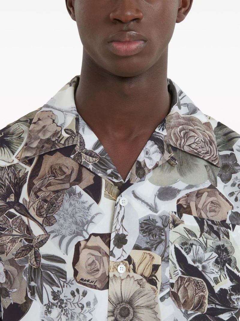 MARNI Men Floral Silk Short Sleeve Shirt