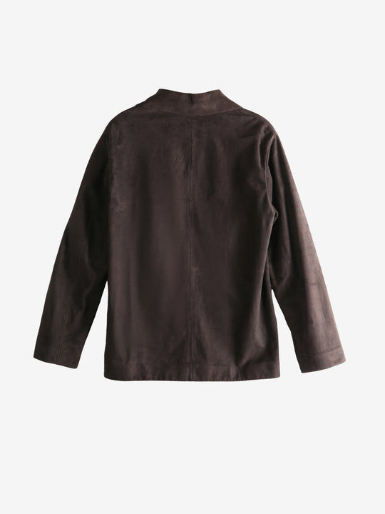 Brown jacket, showing texture of the sheepskin leather fabric