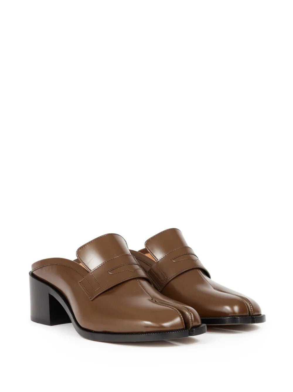 Brown mules, side view