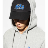 Black hats worn by a person, showing the hats fit