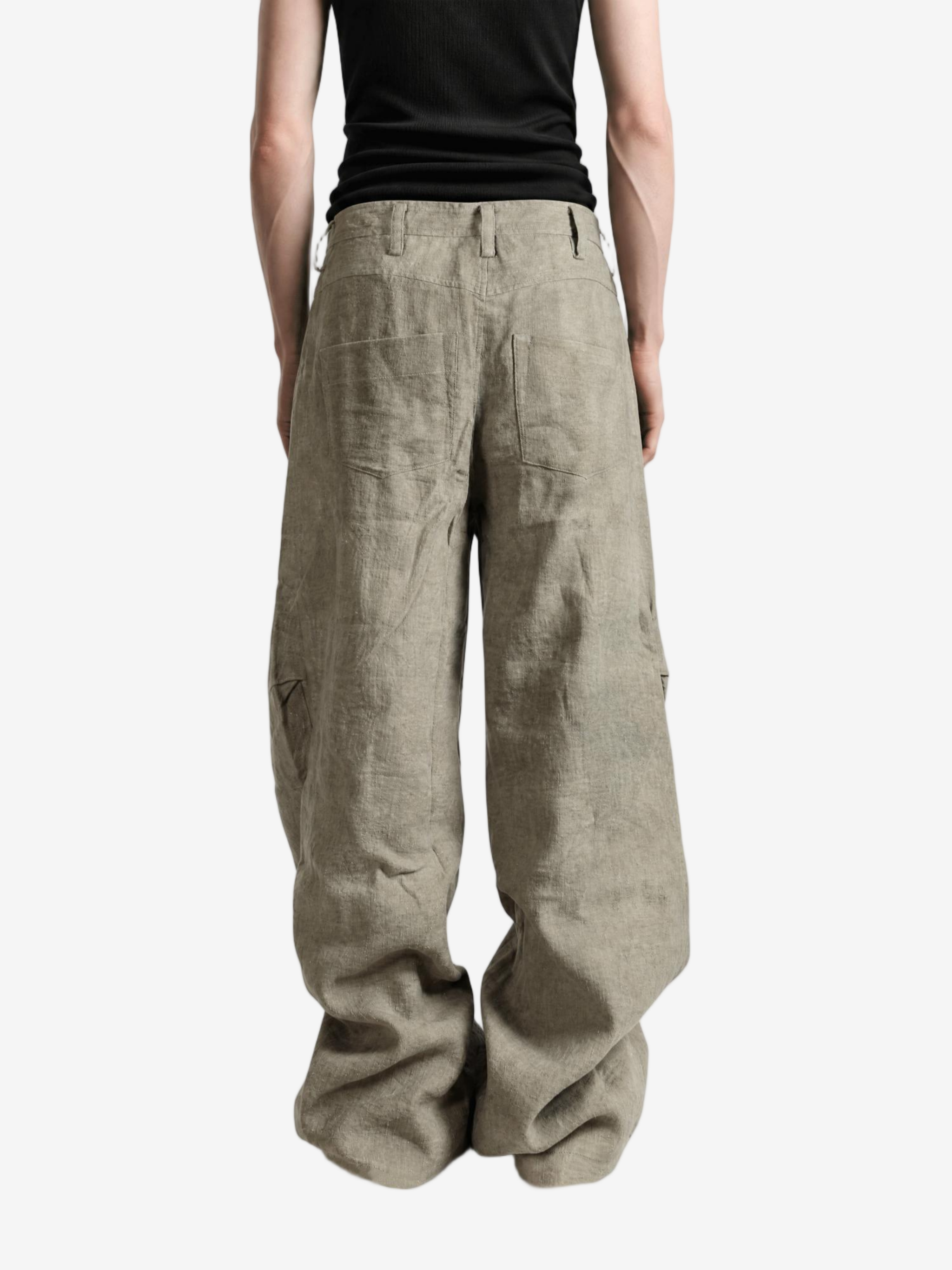 Green jeans, full body view