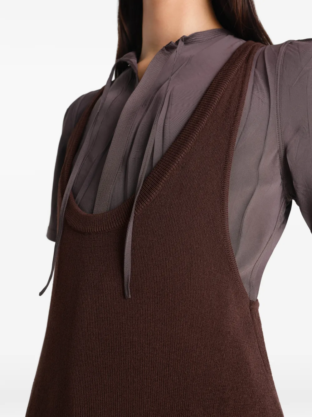 Close up of brown dresses, showing texture of the viscose fabric