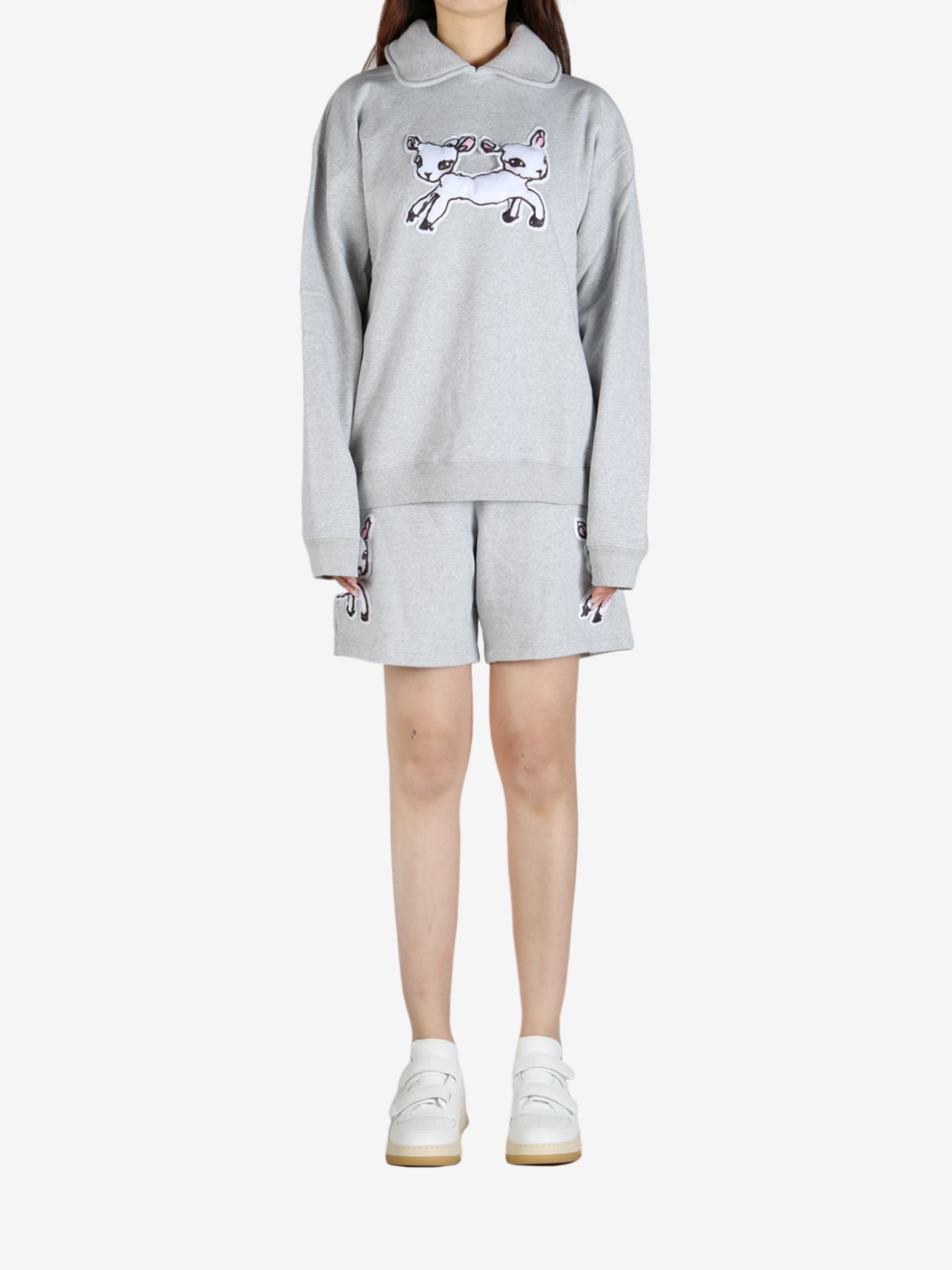 Grey knitwear, full body view