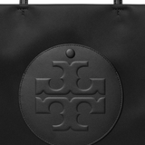 Close up of black tote bag,showing texture of the nylon fabric.