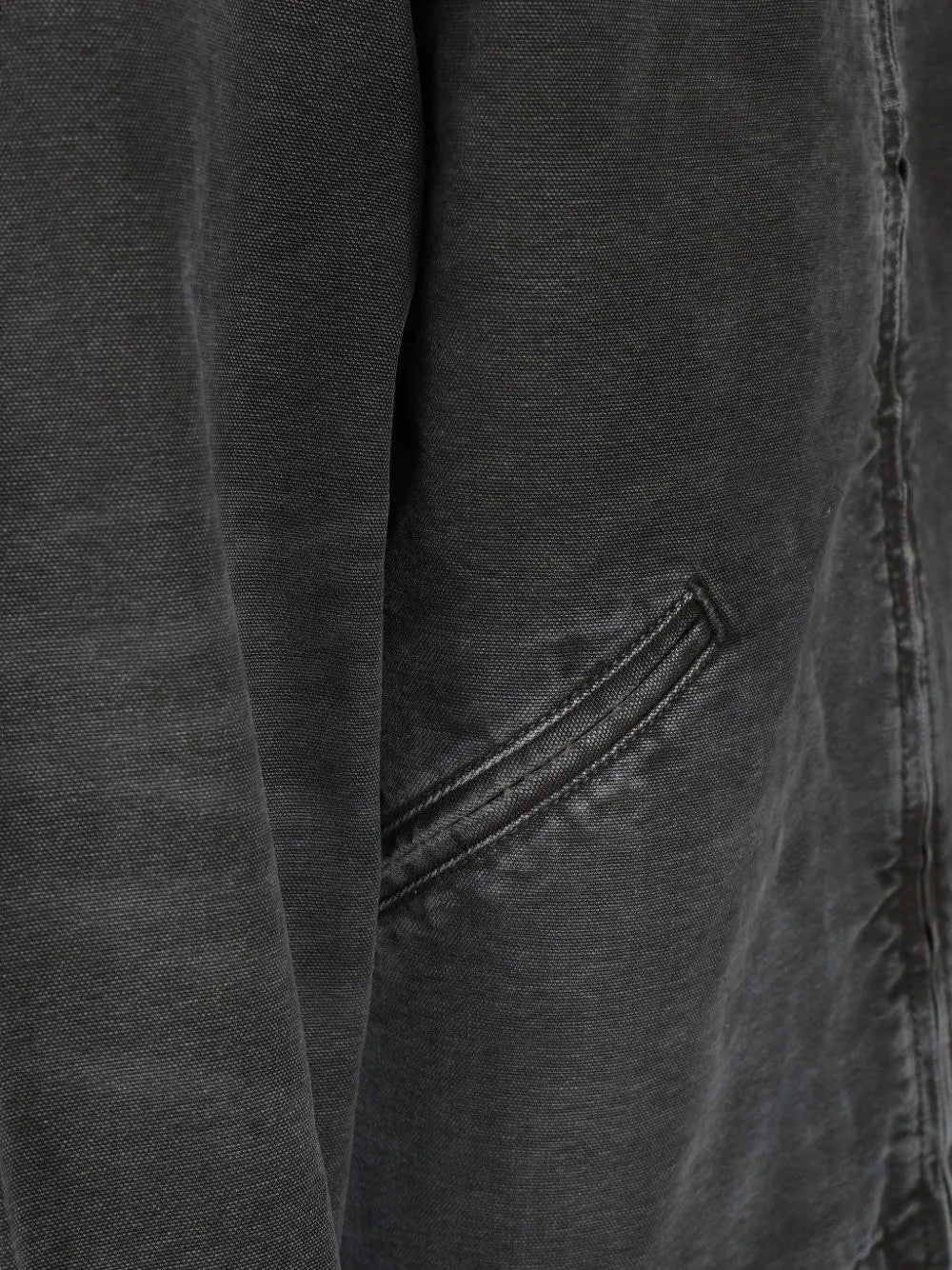 Close up of Black jacket, showing texture of the 100% cotton fabric