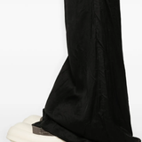 Close up of Black pant, showing texture of the cotton fabric