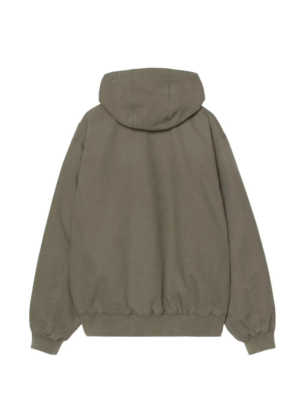 Green jacket, back view showing relaxed fit