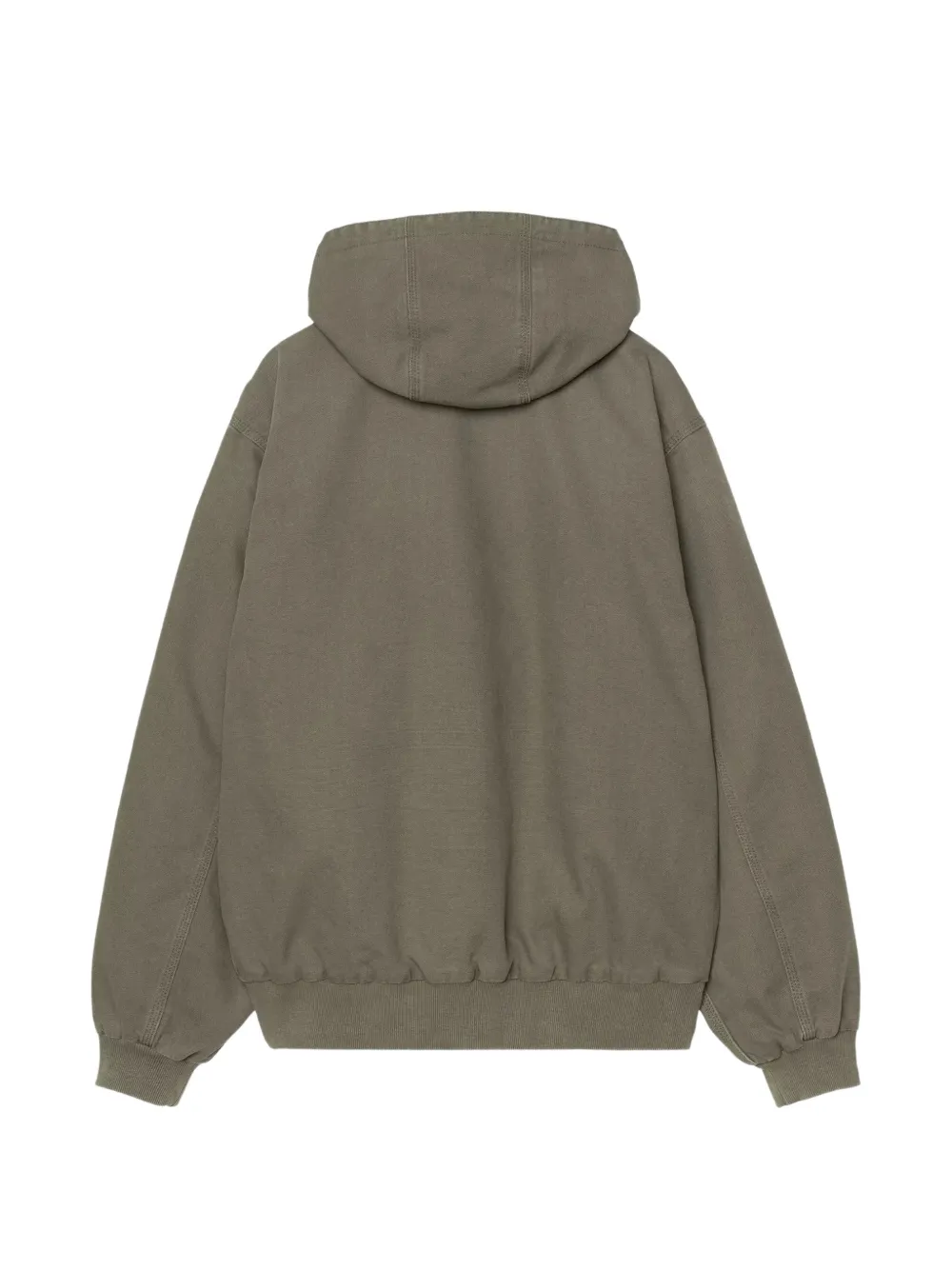 Green jacket, back view showing relaxed fit