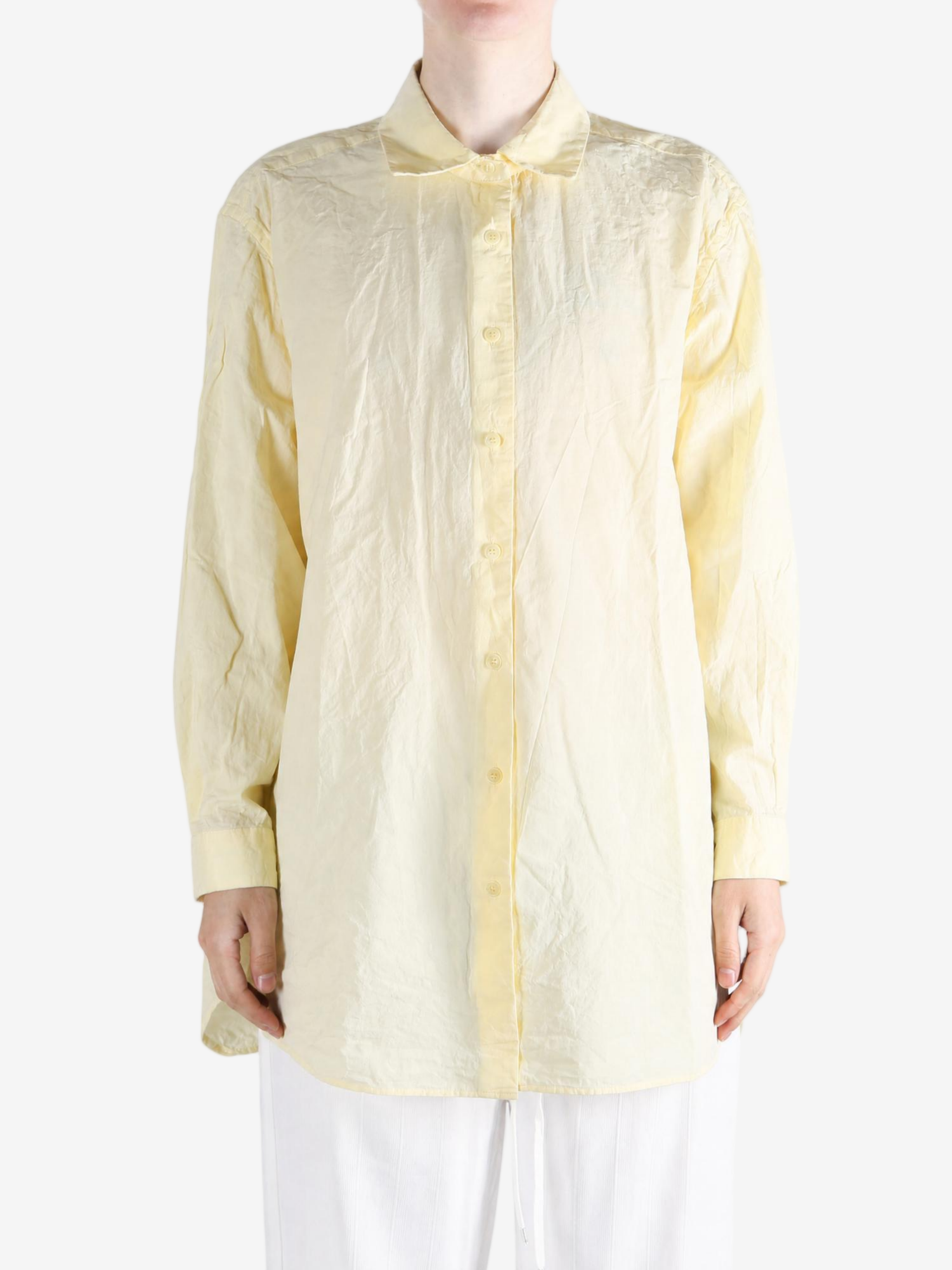 Tan shirt, full body view