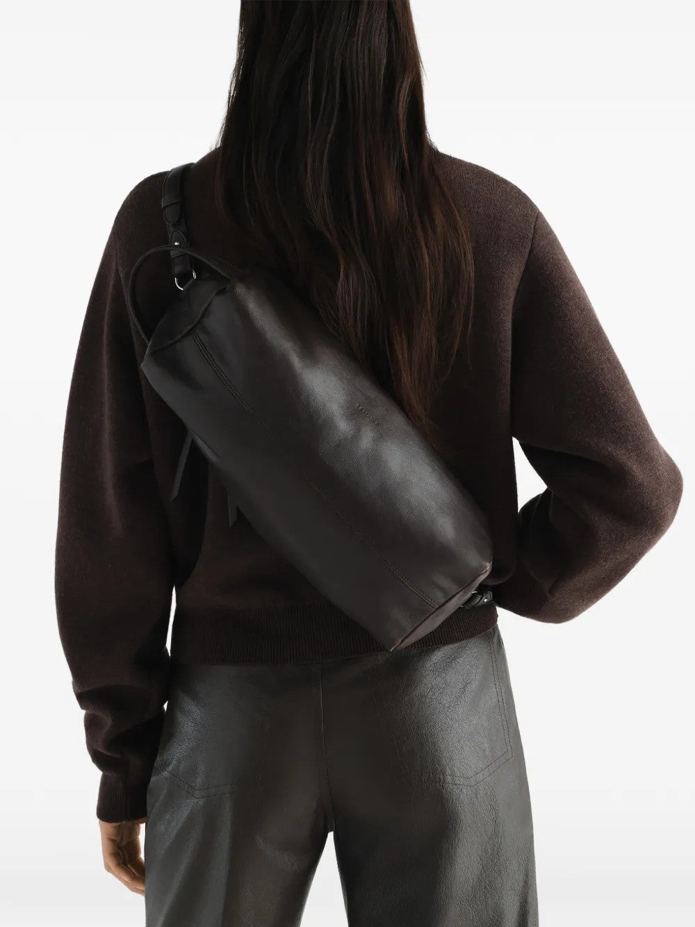 Brown bag worn by a person, showing the bag fit
