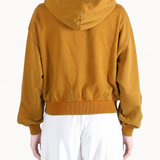 Orange hoodie, full body view