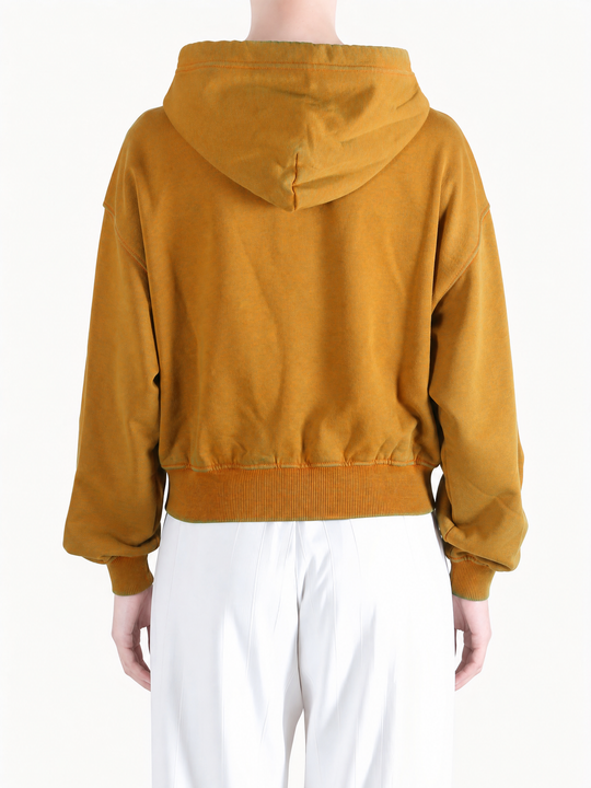 Orange hoodie, full body view