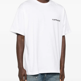 white t-shirt worn by a person, showing the t-shirt fit