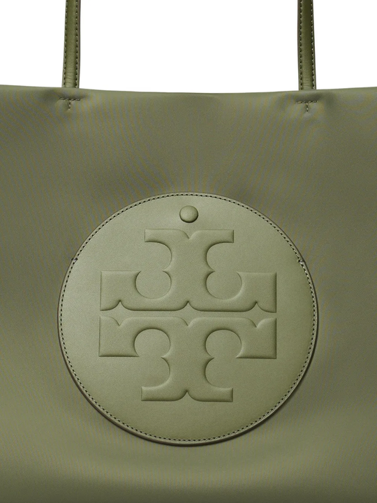 Close up of green bag, showing texture of the Recycled polyester fabric