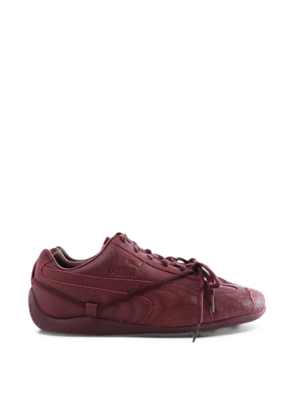 Burgundy shoes, side view