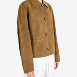 Brown jacket worn by a person, showing the jacket fit