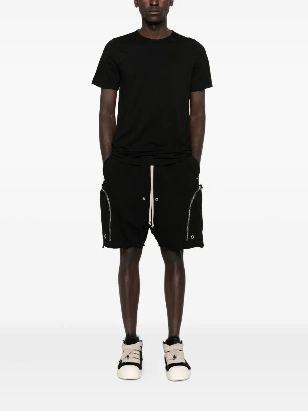 Black t-shirt, full body view