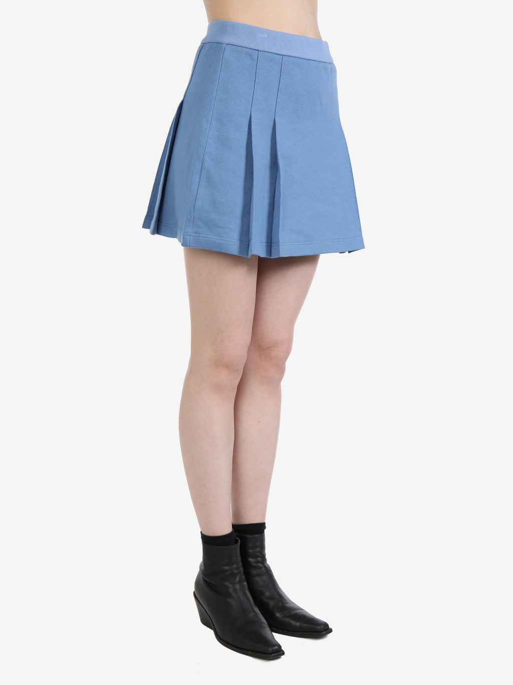 THOM BROWNE Women Mini Side Pleated Skirt W/Seamed In 4 Bar Stripe In Solid Loopback