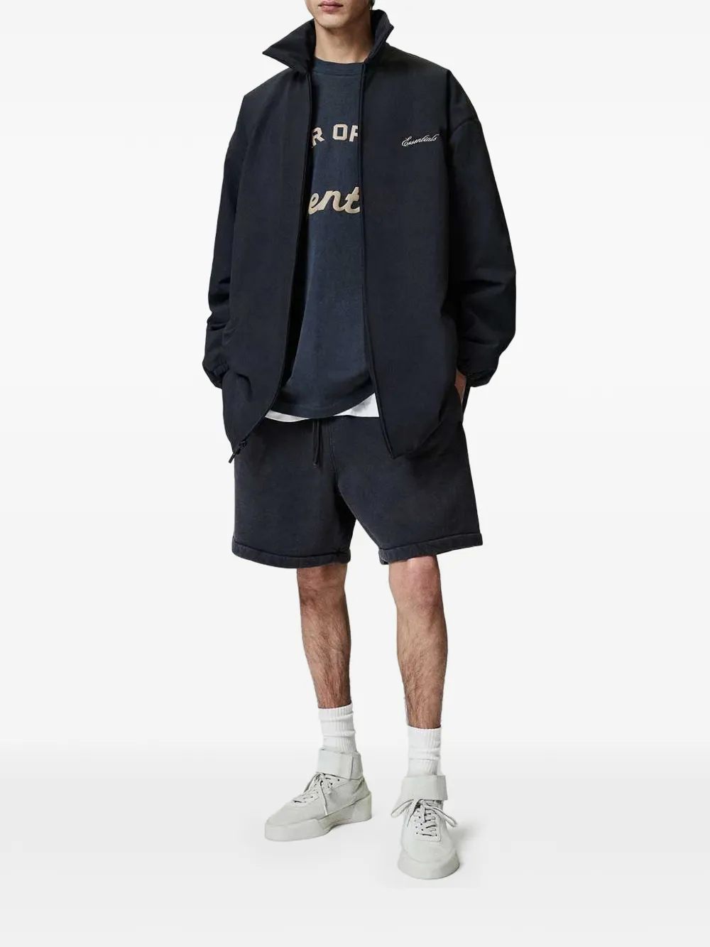 Black shorts, full body view