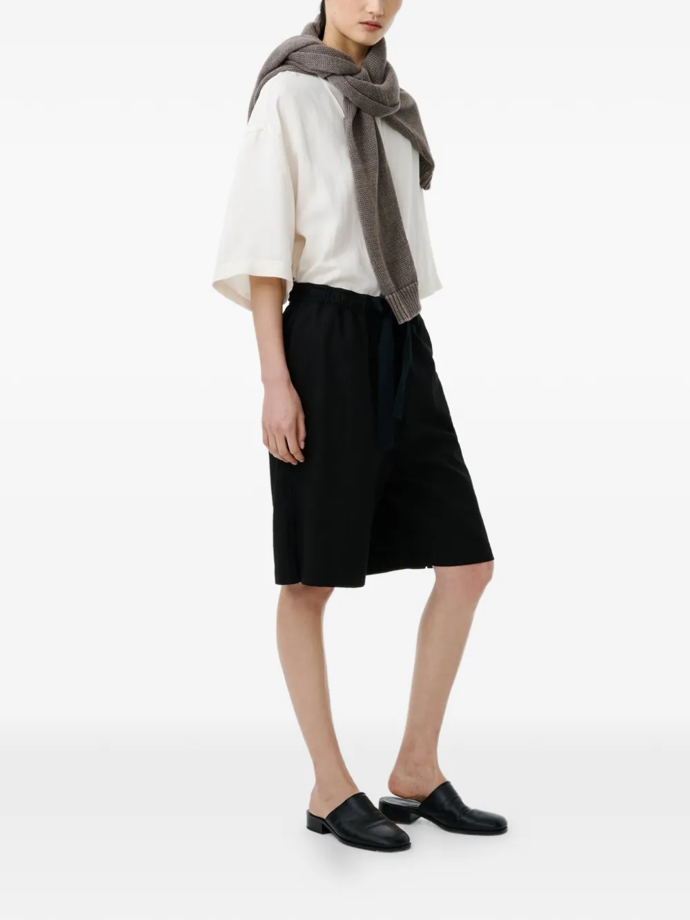 Black shorts, full body view