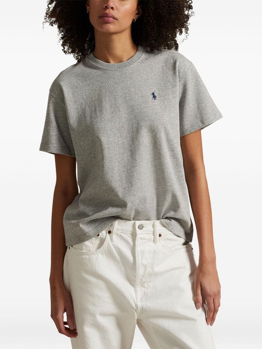 Gray t-shirt worn by a person, showing the t-shirt fit