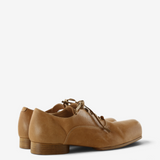 Tan shoes, back view