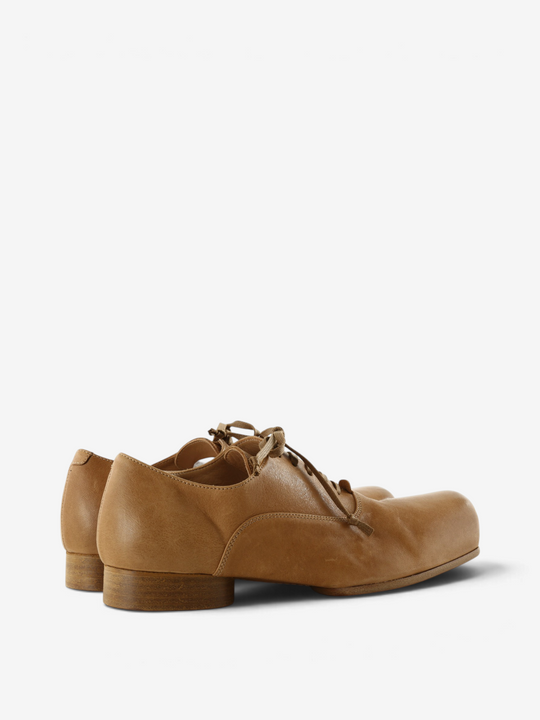 Tan shoes, back view