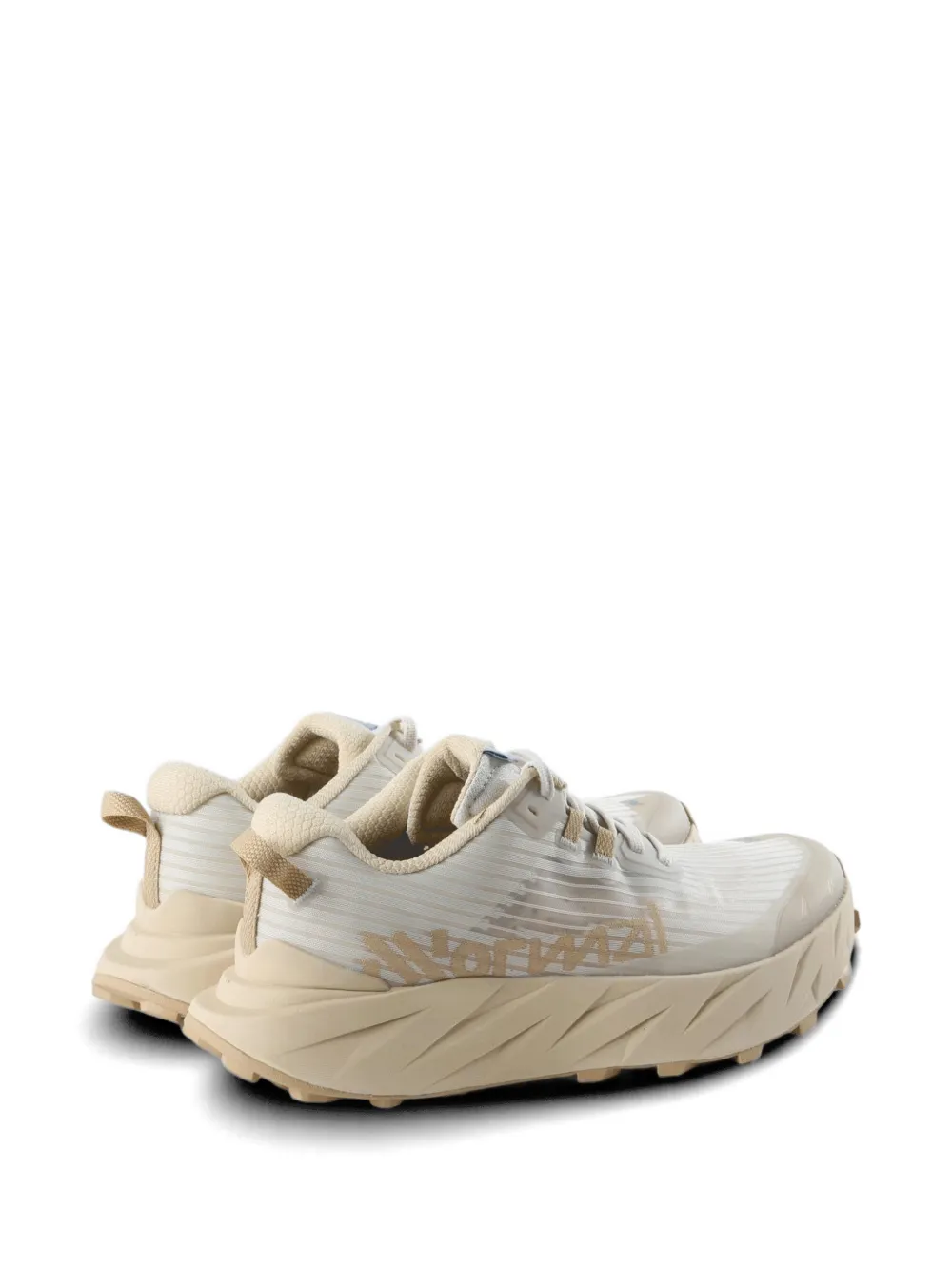 Tan shoes, back view