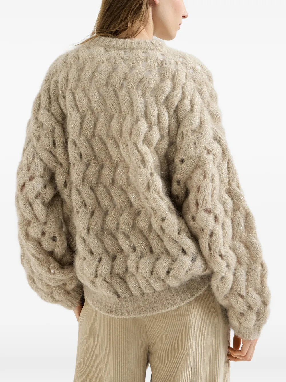 Tan knitwear, full body view
