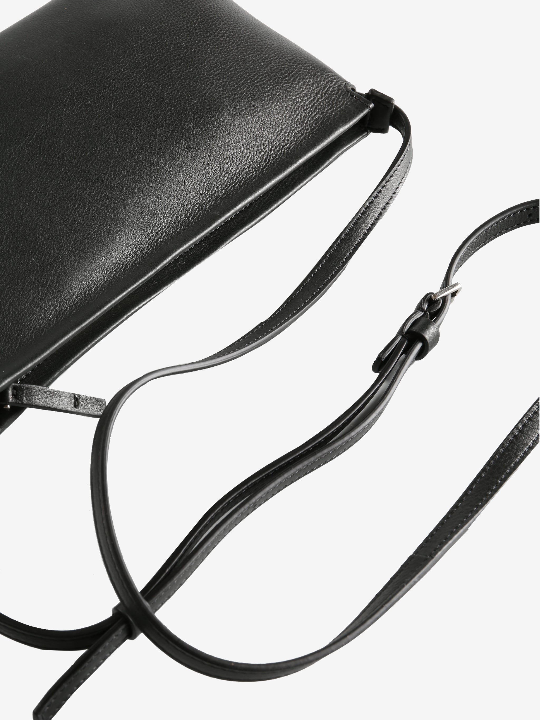 Close-up of black bag showing texture of the leather fabric